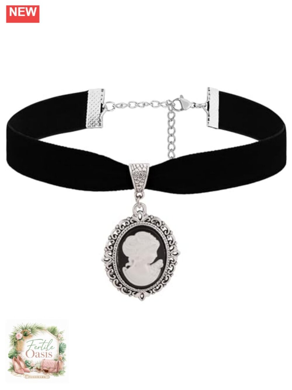 Victorian Gothic Velvet Choker Necklace with Cameo Pendant